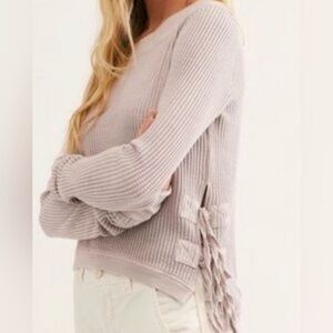 Free People Cropped Interlaken Waffle Knit Ribbed Cotton Mauve Top - Size Small
